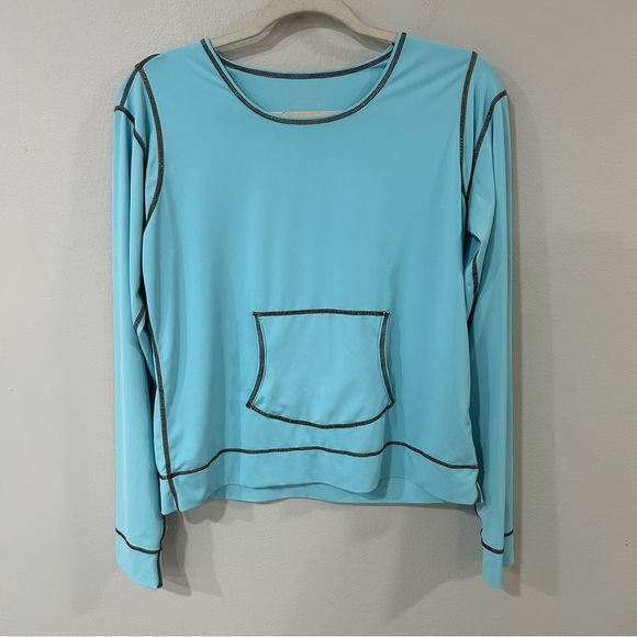 Athleta Blue Front Pocket Long Sleeve Crewneck Rash Guard Women’s Size Large - Picture 1 of 4